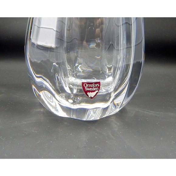 Orrefors Crystal Finger Swung Bud Vase Tulip Ribbed Melon Bulbous Signed - Picture 4 of 12